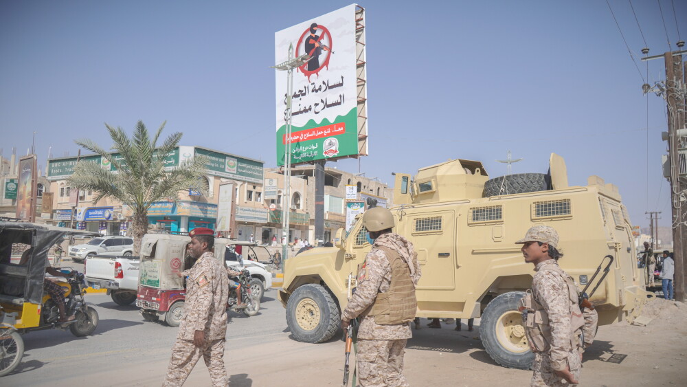 In Southern Yemen on February 5, 2026, the Saudi-backed Yemeni Army deploys security checkpoints in the streets of Hadramaut following the withdrawal of the UAE-backed Southern Transitional Council (STC) forces.