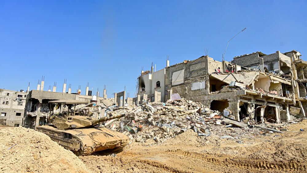 An Israeli Merkava tank fighting against Hamas in Han Yunus city, Gaza; Feb. 7, 2024.