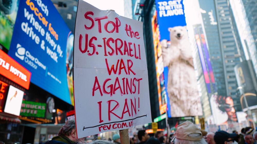 A pro-Iranian regime protest over the U.S.-Israel conflict with Iran, Times Square, New York City; Feb. 28, 2025.