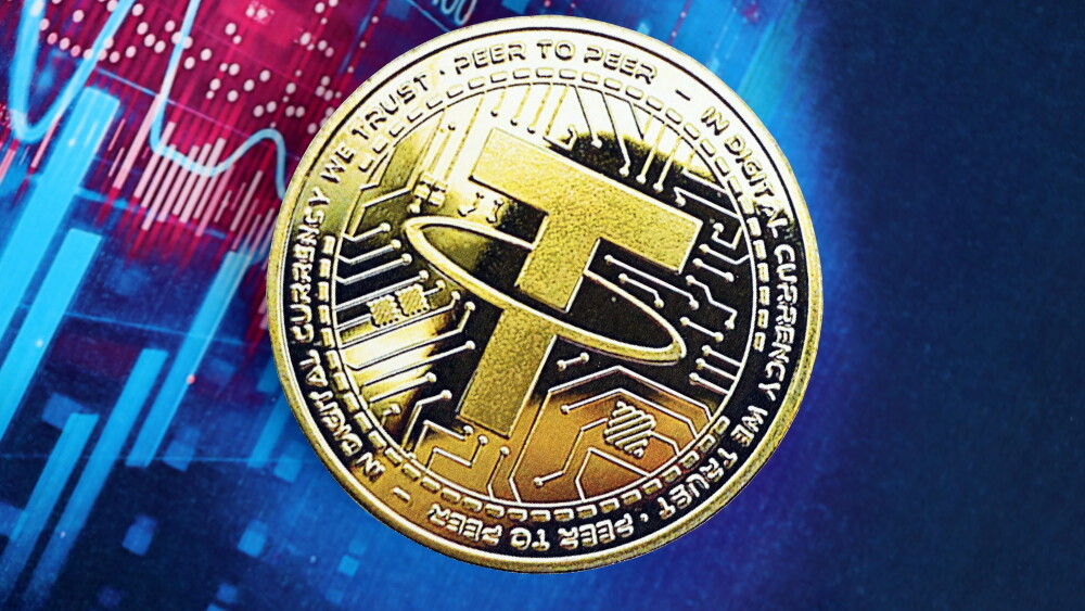 A USDT cryptocurrency coin.