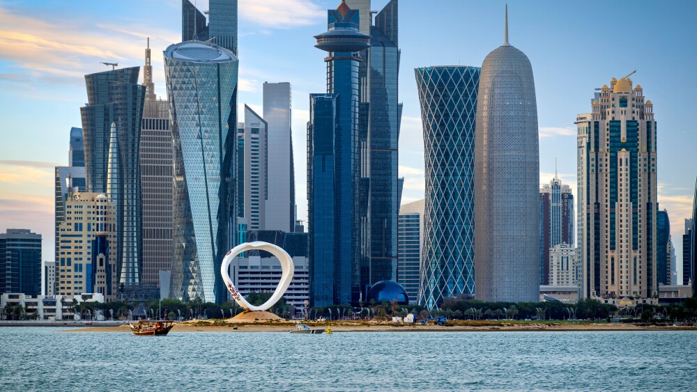The skyline of Doha, Qatar.