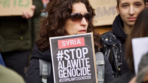 What exactly is this insurgency hoping to achieve? In what sense could this insurgency be seen as “pro-Assad”? A protest march under the slogan of Against the Genocide of the Alawites in Syria. Frankfurt am Main, Germany. March 15, 2025.