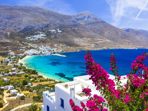 Tiny Amorgos island in the Greek Cyclades in the Aegean Sea.