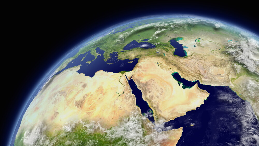 Middle East viewed from space with atmosphere and clouds. Elements of this image furnished by NASA.