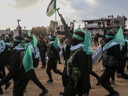 Hamas militants in the streets of Gaza in February 2025.